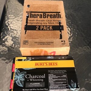 2 Burt’s Bees Charcoal Whitening Toothpaste + 2 TheraBreath Mouthwash .